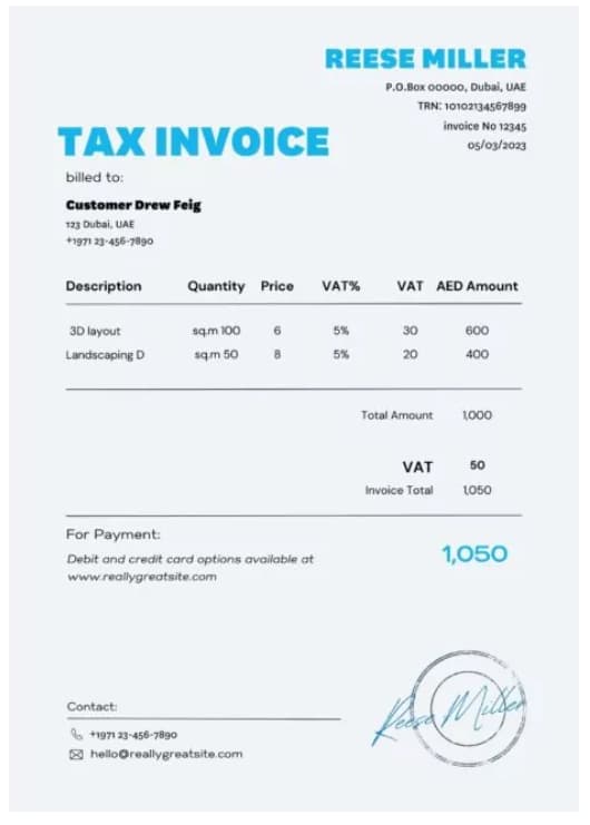 tax invoice uae