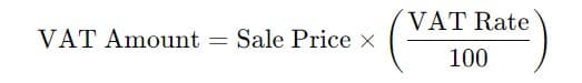 VAT Amount = Sale price X (VAT Rate/100)